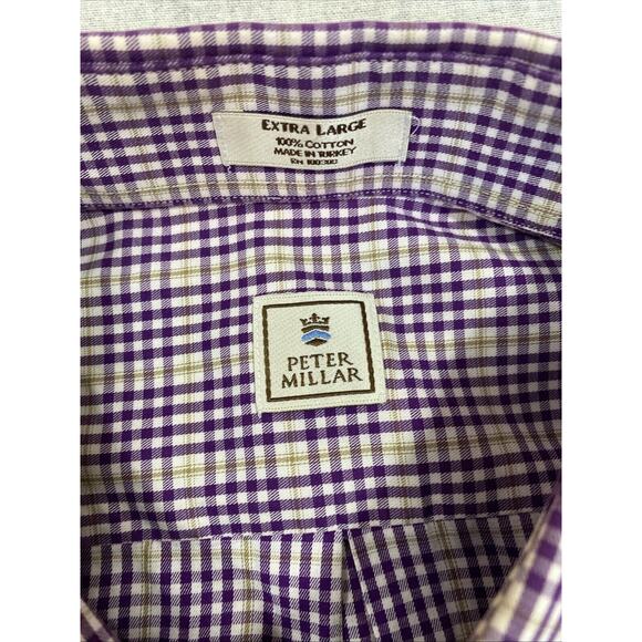 Peter Millar Shirt Mens Extra Large Purple Check Casual Dress Classic XL - Picture 3 of 6